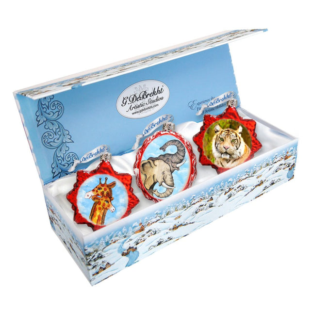 Safari Mercury Glass Ornaments Set of 3 by G. DeBrekht - Wildlife Holiday Decor - 770124S3-0