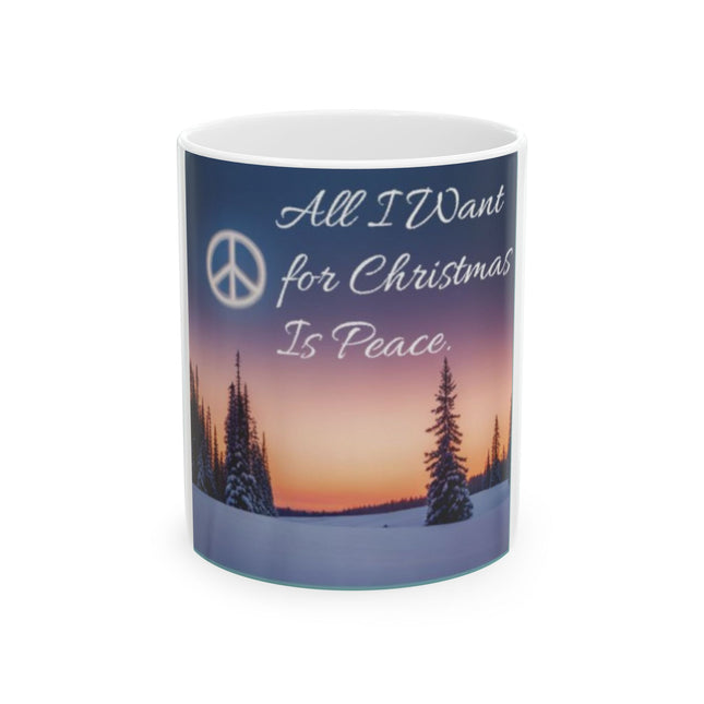 Christmas Peace Mug | 11oz Ceramic Cup with Quote & Winter Sunset