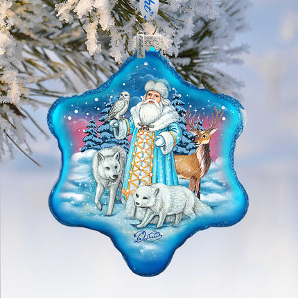 Santa Arctic Story Snowflake Glass Ornament by G. DeBrekht - Christmas Santa Snowman Decor - 754-011B-1