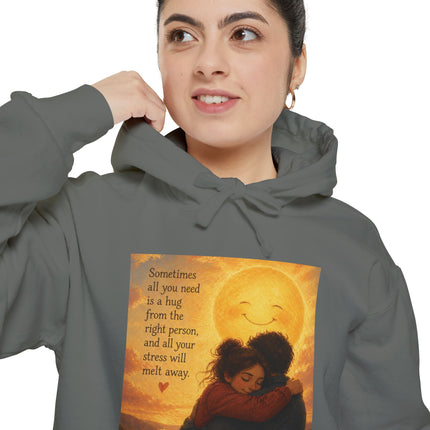 Sunlit Embrace Hoodie – "All You Need Is a Hug" Cozy Inspirational Sweatshirt