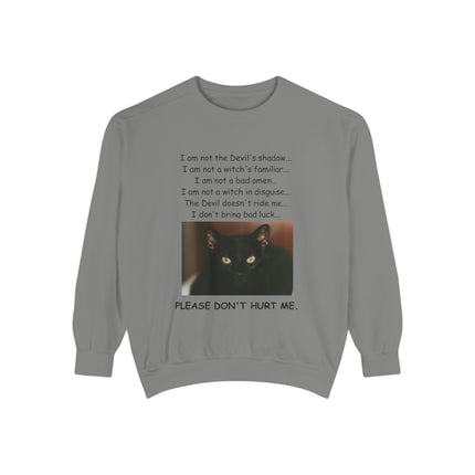 Unisex Sweatshirt – Thoughtful Black Cat Design – Garment-Dyed