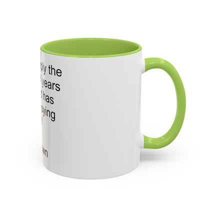 Accent Coffee Mug — "Age is simply the number of years the world has been enjoying you!" Inspirational Birthday Quote Mug