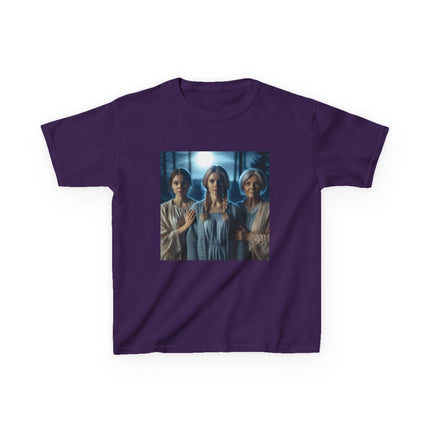 Triple Goddess Kids Tee – Mystical Sisters Graphic Cotton Shirt