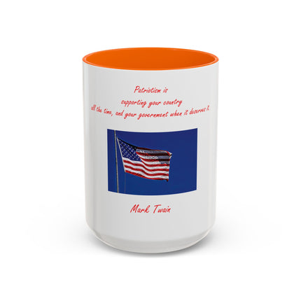 American Flag Accent Coffee Mug — Patriotic Quote by Mark Twain, 11/15oz