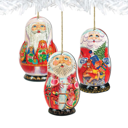 Santa Doll Wooden Ornaments Set of 3 by G. DeBrekht - Christmas Santa Snowman Decor - 8100103S3-1