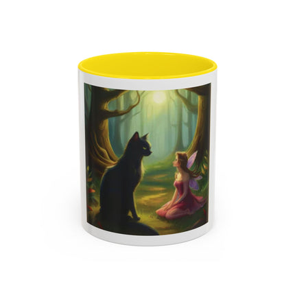 Fairy and Black Cat Forest Coffee Mug – Fantasy Woodland Tea Cup