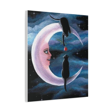 Two Black Cats on Crescent Moon Matte Canvas Art — Cat Lovers Wall Decor
