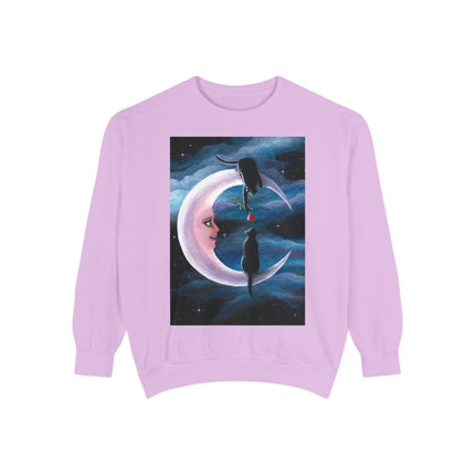 Moonlit Cats Sweatshirt —Whimsical Crescent Moon & Black Cat Graphic