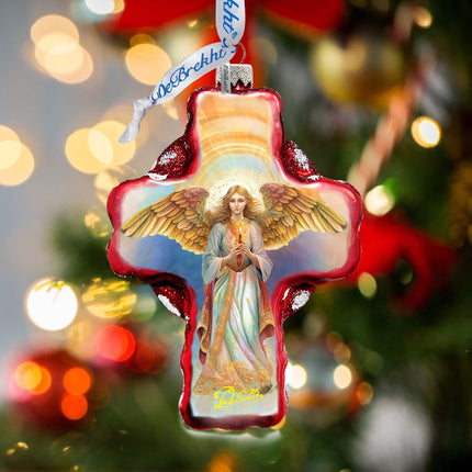 Angel Descending from Heaven Cross Glass Ornament by G. Debrekht - Nativity Holiday Decor - 758-025-1