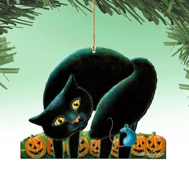 Spooky Cat Wooden Ornaments by Laura Seeley - Thanksgiving Halloween Decor - 8512056-LS-0