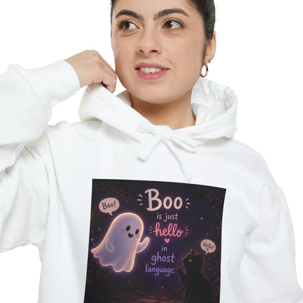 Cute Ghost 'Boo Is Just Hello' Halloween Hoodie