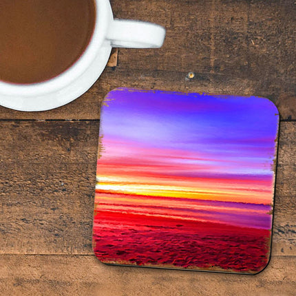 Sunset Coastal Wooden Cork Coasters Gift Set of 4 by Nature Wonders - Coastal Sea-Life Decor - 95360C-S4-1