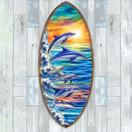 Dolphins Surfboard Coastal Wall Art by G. DeBrekht - Coastal Holiday Decor - 8490129HS-4