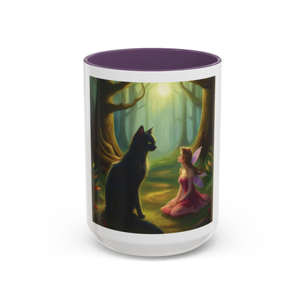 Fairy and Black Cat Forest Coffee Mug – Fantasy Woodland Tea Cup