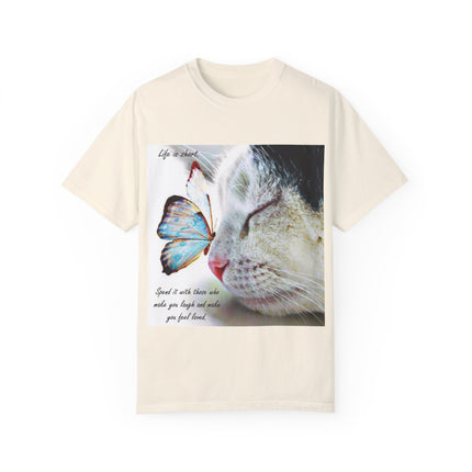 Inspirational Cat & Butterfly T-Shirt | Life is Short Quote