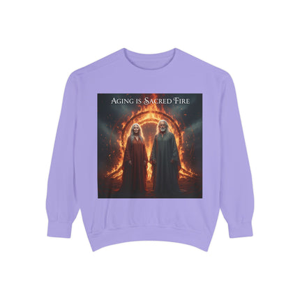 Aging Is Sacred Fire Sweatshirt — Mystical Elderhood Graphic Sweatshirt