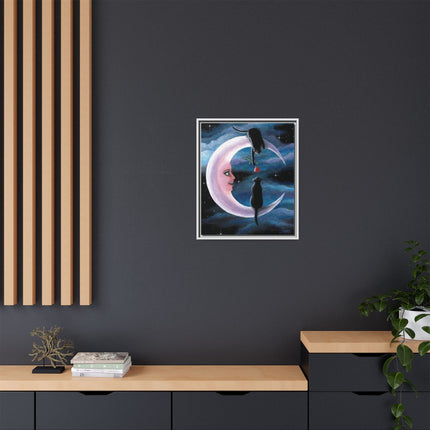 Framed Matte Canvas Moon Cats Wall Art — Whimsical Night Sky Print