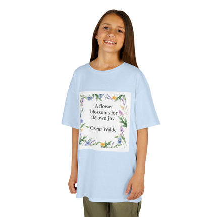 Kids T‑Shirt — "A flower blossoms for its own joy" Oscar Wilde Floral Quote