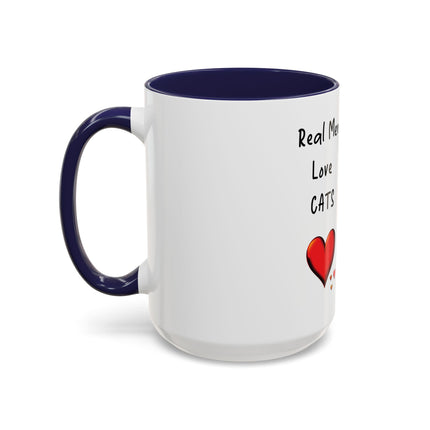 Coffee Mug — "Real Men Love Cats" Accent Ceramic Mug with Cat Photo (11/15 oz)