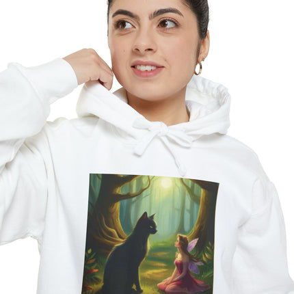 Magical Forest Fairy & Black Cat Hoodie — Enchanted Dusk Art