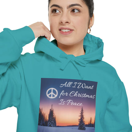 Peaceful Christmas Hoodie – "All I Want for Christmas is Peace" Winter Tree Graphic