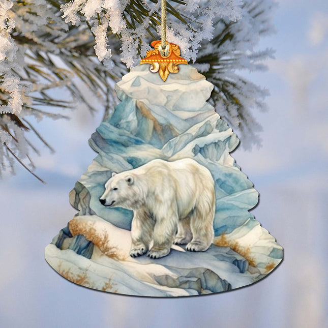 Arctic Glacier Polar Bear Tree Wooden Ornaments by G.Debrekht - Wildlife Holiday Decor - 870011-0