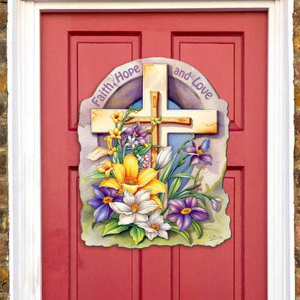 Faith, Hope, and Love Cross Holiday Door Decor by G. Debrekht - Easter Spring Decor - 8688160H-1