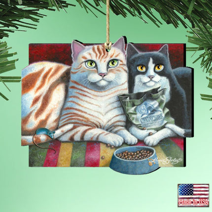 Dinner N Movie Cat Wooden Ornaments by Laura Seeley - Pets Dog and Cats Decor - 8512069-LS-2