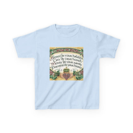 Blessed Holiday Kids Tee – Heart & Crown Celtic-Inspired Winter Shirt
