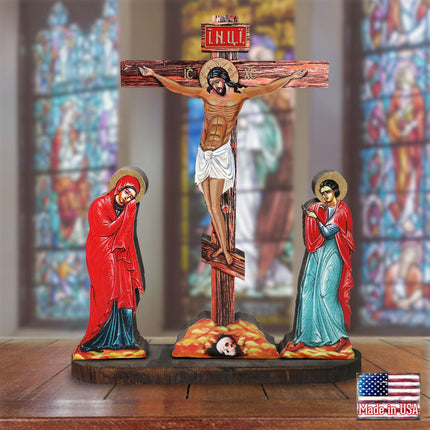 Golgotha Crucifixion Tableau with Wooden Cross - Inspirational Icon Decor - 88159-1