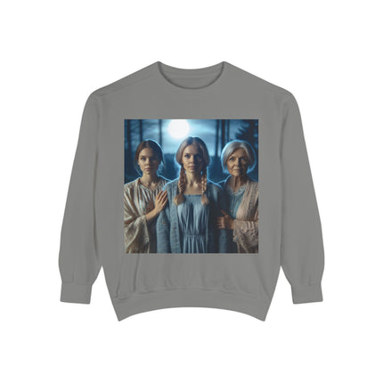 Mystical Sisters Sweatshirt – Garment-Dyed Art of Triple Goddess