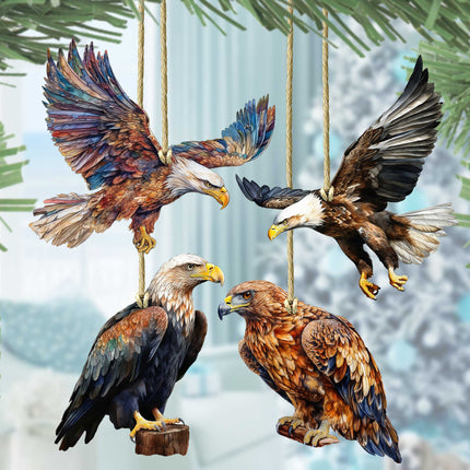 Alaskan Eagles Wooden Ornaments Set of 3 by G. Debrekht - Wildlife Holiday Decor - 8091321S4-1