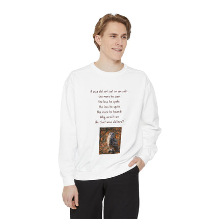 Poetic Owl Sweatshirt — Illustrated Owl Art with Poem Crewneck