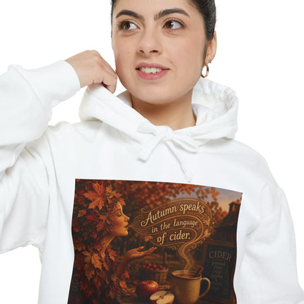 Autumn Leaves & Cider Hoodie — Cozy Fall Sweatshirt with 'Autumn Speaks' Still Life Design