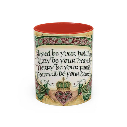 Blessed Holiday Accent Mug – 11oz Ceramic Gift with Heart & Crown Design