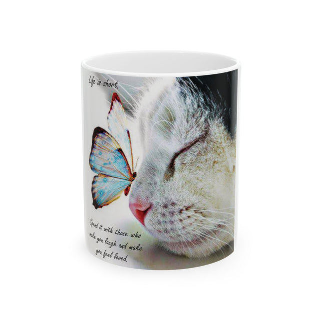 Life Is Short Cat Mug – 11oz Ceramic Cup for Love & Laughter