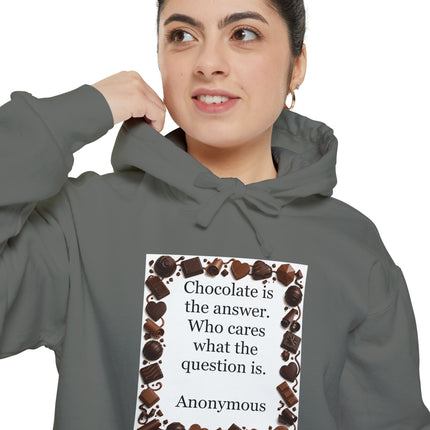 Chocolate Quote Hoodie — "Chocolate is the answer" Cozy Graphic Sweatshirt