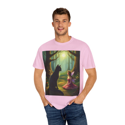 Whimsical Fairy & Cat Tee – Nature-Inspired Unisex Graphic Shirt