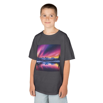 Kids Tee — Colorful Northern Lights Mountain Print