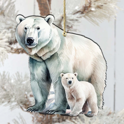 Polar Bear with Cub Wooden Ornaments by G.Debrekht - Wildlife Holiday Decor - 8710105-3-2