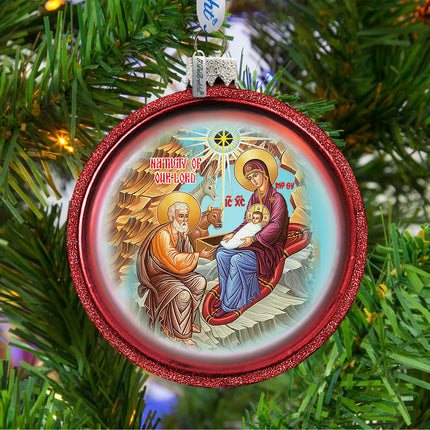 Orthodox Nativity Glass Ornament by G. DeBrekht - Nativity Holiday Decor - 73752-2
