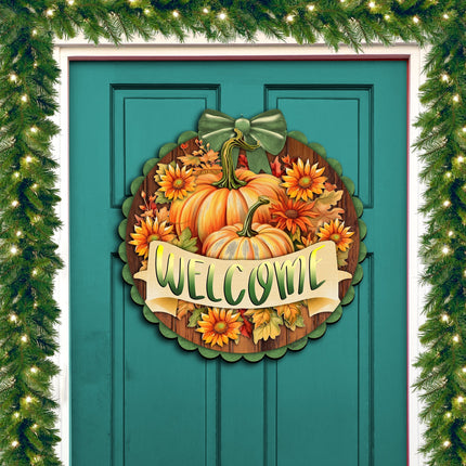 Welcome Front Door Welcome Sign, Wooden Front Porch Decor by G. Debrekht Thanksgiving Halloween Decor - 933123H-1