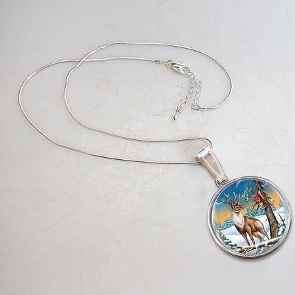 Regal Reindeer Silver Plated Mother of Pearl Jewelry Pendant Necklace - 44034-3