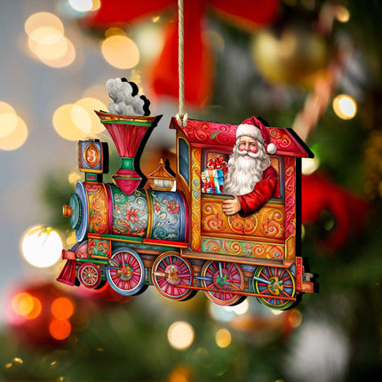 Santa's Train Wooden Ornaments by G. Debrekht Christmas Santa Snowman Decor - 8611090-1