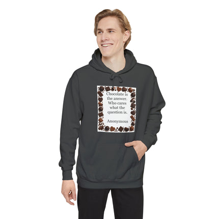 Chocolate Quote Hoodie — "Chocolate is the answer" Cozy Graphic Sweatshirt