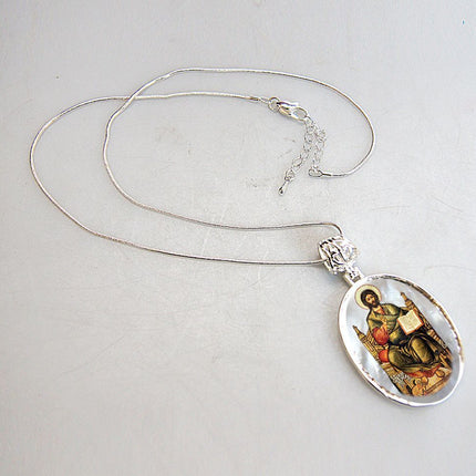 Jesus Silver Plated Mother of Pearl Necklace Jewelry - 43047-3