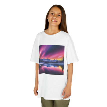 Kids Tee — Colorful Northern Lights Mountain Print
