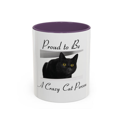 Proud to Be a Crazy Cat Person Accent Coffee Mug – Black Cat Lover Gift (11/15oz)