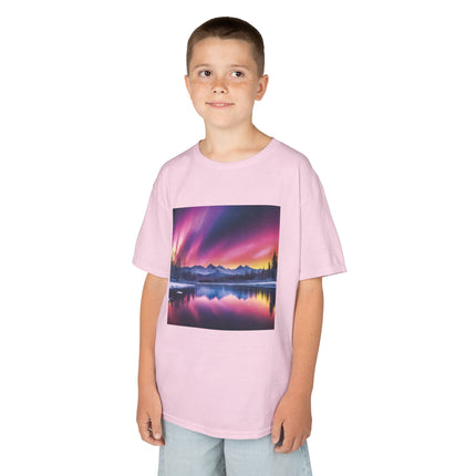 Kids Tee — Colorful Northern Lights Mountain Print