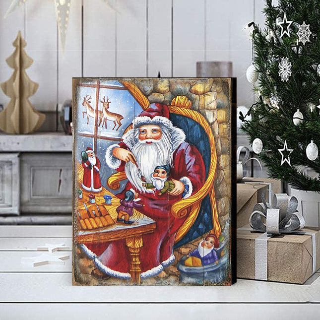 Christmas Workshop Santa Wooden Wall Art by G. DeBrekht - Christmas Santa Snowman Decor - 81215625B-0